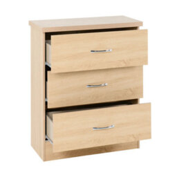 Interior Emporium 3-Drawer Bedside Table - Compact Nightstand With Storage - Modern Bedroom Furniture (Oak) - thumbnail 3