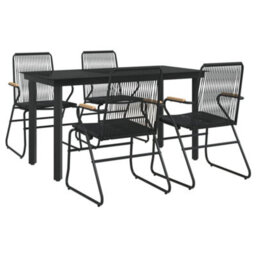 Berkfield 5 Piece Garden Dining Set Black Pvc Rattan - thumbnail 3