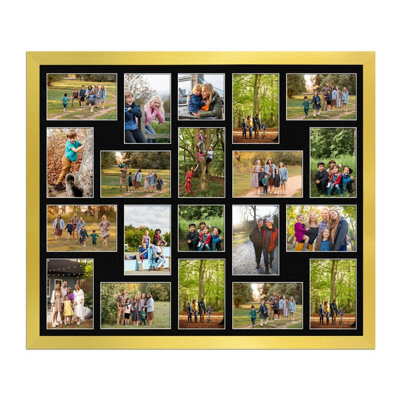 AK Frames 80X70Cm Gold Modern Multi Photo Frame With Black Mount - Holds 20 Apertures (18X) 6X4, (2X) 4X4 Photos - image 1