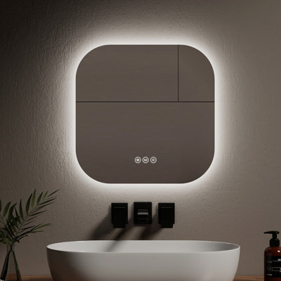 Emke Illuminated Bathroom Mirror 500X500mm Frameless Wall Mounted Mirror With Touch, Anti-Fog, Dimmable & 3 Colors - image 1