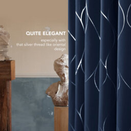 Deconovo Eyelet Blackout Curtains, Thermal Insulated Silver Wave Line Foil Printed Curtains, W46 X L90 Inch, Navy Blue, One Pair - thumbnail 3