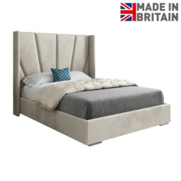 Bellini Wide Curved Winged Upholstered Soft Velvet Bed Frame - Cream - thumbnail 7