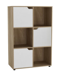 Urbn-Living Oak, White - 6-Cube Shelving Unit With Wooden Doors - thumbnail 3