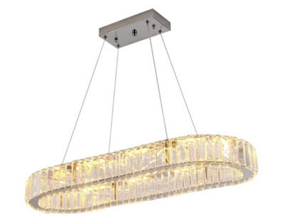 Chandelier Crystal Silver Oval Led Pendant Light 70Cm 3 Color Lights - image 1