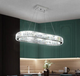 Chandelier Crystal Silver Oval Led Pendant Light 70Cm 3 Color Lights - thumbnail 3