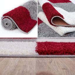The Rugs Red Grey And Ivory Soft Checkerboard Design Fluffy Shaggy Rugs And Runners High Pile Living Room Kitchen Hallway 381 - thumbnail 4