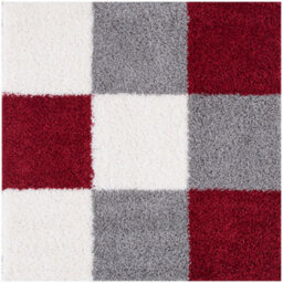 The Rugs Red Grey And Ivory Soft Checkerboard Design Fluffy Shaggy Rugs And Runners High Pile Living Room Kitchen Hallway 381 - thumbnail 1