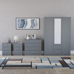 Lassic Vida Designs Riano 4 Piece Bedroom Set (3 Drawer Bedside Chest, 4 Drawer Chest, 3 Door 2 Drawer Mirrored Wardrobe), Grey - thumbnail 7