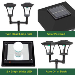 Gardenkraft 19510 Twin Head Solar Powered Lamp Post Garden Light - thumbnail 3