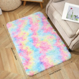 Aspire Homeware Non-Slip Rainbow Shaggy Rug Soft Fluffy Washable Doormat, (L)80Cm X (W)50Cm - thumbnail 1