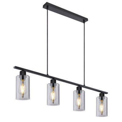 Luminosa Lighting Luminosa Hadera Bar Pendant Ceiling Light Matt Black Smoke Glass Shade 4X E27 - image 1