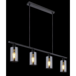 Luminosa Lighting Luminosa Hadera Bar Pendant Ceiling Light Matt Black Smoke Glass Shade 4X E27 - thumbnail 5