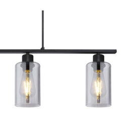 Luminosa Lighting Luminosa Hadera Bar Pendant Ceiling Light Matt Black Smoke Glass Shade 4X E27 - thumbnail 4
