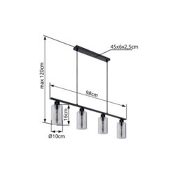 Luminosa Lighting Luminosa Hadera Bar Pendant Ceiling Light Matt Black Smoke Glass Shade 4X E27 - thumbnail 7