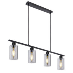 Luminosa Lighting Luminosa Hadera Bar Pendant Ceiling Light Matt Black Smoke Glass Shade 4X E27 - thumbnail 1