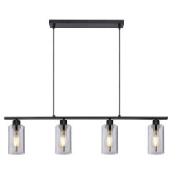 Luminosa Lighting Luminosa Hadera Bar Pendant Ceiling Light Matt Black Smoke Glass Shade 4X E27 - thumbnail 3