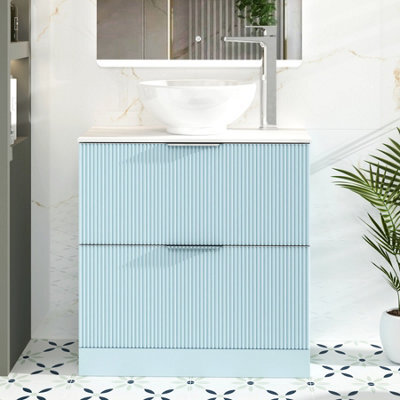 Royal Bathrooms Evora 800mm Powder Blue Fluted Floor Standing Vanity Unit 2 Drawer With Countertop Basin - Breeze - image 1