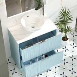 Royal Bathrooms Evora 800mm Powder Blue Fluted Floor Standing Vanity Unit 2 Drawer With Countertop Basin - Breeze - thumbnail 3