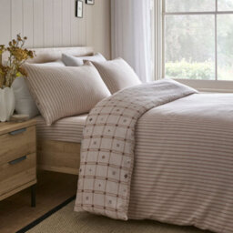 Dreams & Drapes Cottage Check Brushed Cotton Natural Duvet Cover Set - thumbnail 4