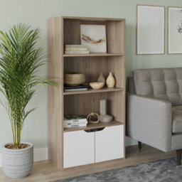 Urbn-Living Urbnliving Height 118Cm 4 Tier Wooden Bookcase Cupboard With Doors Storage Shelving Display Colour Oak Door White Cabinet Unit - thumbnail 2