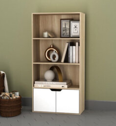 Urbn-Living Urbnliving Height 118Cm 4 Tier Wooden Bookcase Cupboard With Doors Storage Shelving Display Colour Oak Door White Cabinet Unit