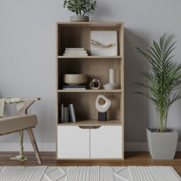 Urbn-Living Urbnliving Height 118Cm 4 Tier Wooden Bookcase Cupboard With Doors Storage Shelving Display Colour Oak Door White Cabinet Unit - thumbnail 3