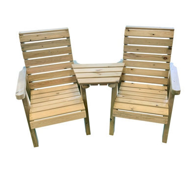 Churnet Valley Garden Furniture Ltd Clover Love Seats With Angled Tray - Timber - L76 X W168 X H98 Cm - Minimal Assembly Required - image 1