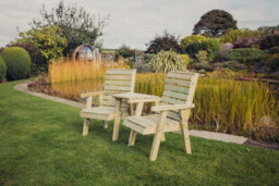 Churnet Valley Garden Furniture Ltd Clover Love Seats With Angled Tray - Timber - L76 X W168 X H98 Cm - Minimal Assembly Required - thumbnail 3