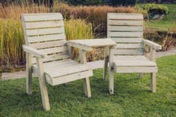 Churnet Valley Garden Furniture Ltd Clover Love Seats With Angled Tray - Timber - L76 X W168 X H98 Cm - Minimal Assembly Required - thumbnail 2