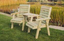 Churnet Valley Garden Furniture Ltd Clover Love Seats With Angled Tray - Timber - L76 X W168 X H98 Cm - Minimal Assembly Required - thumbnail 5