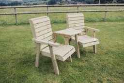 Churnet Valley Garden Furniture Ltd Clover Love Seats With Angled Tray - Timber - L76 X W168 X H98 Cm - Minimal Assembly Required - thumbnail 6