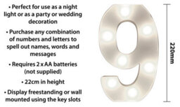 St Helens Home And Garden Battery Operated 3D Led Number 9 Light - thumbnail 2