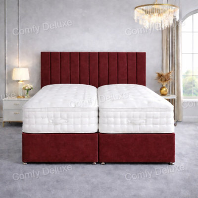 Comfy Deluxe 6Ft Superking Zip Link 6X3 Length Maroon Plush Divan Bed Full Set 4 Drawers - image 1