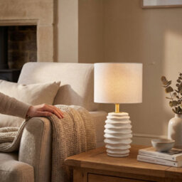 Happy Homewares Modern Off-White Gloss Ceramic Table Lamp Base With Rippled Grooves - thumbnail 5