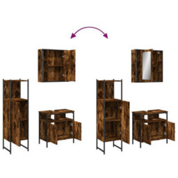 Berkfield 3 Piece Bathroom Cabinet Set Smoked Oak Engineered Wood - thumbnail 9