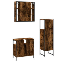 Berkfield 3 Piece Bathroom Cabinet Set Smoked Oak Engineered Wood - thumbnail 8
