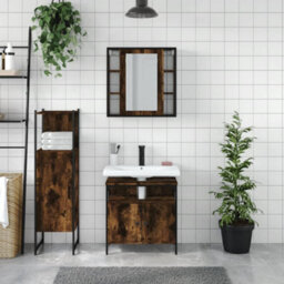 Berkfield 3 Piece Bathroom Cabinet Set Smoked Oak Engineered Wood - thumbnail 3