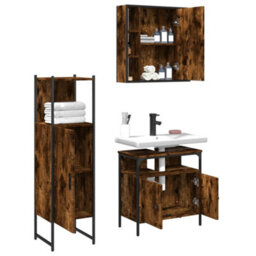 Berkfield 3 Piece Bathroom Cabinet Set Smoked Oak Engineered Wood - thumbnail 4