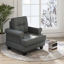 Gainoom Grey Modern Home Accent Armchair Tufted Upholstered Linen Club Chair W/ Extra Pillow - thumbnail 4