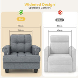 Gainoom Grey Modern Home Accent Armchair Tufted Upholstered Linen Club Chair W/ Extra Pillow - thumbnail 6