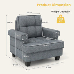 Gainoom Grey Modern Home Accent Armchair Tufted Upholstered Linen Club Chair W/ Extra Pillow - thumbnail 2