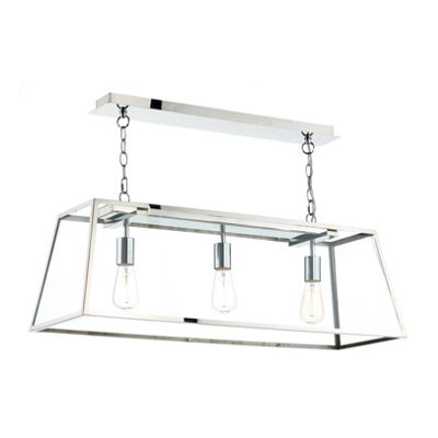 DAR Academy 3 Light Bar Pendant Polished Stainless Steel And Glass - image 1