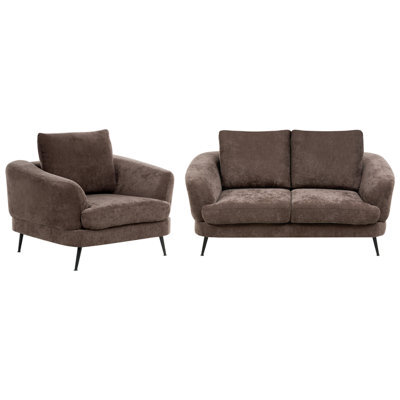 Beliani Living Room Set 3 Seater Kjaer Chenille Dark Brown - image 1