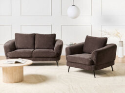 Beliani Living Room Set 3 Seater Kjaer Chenille Dark Brown - thumbnail 2