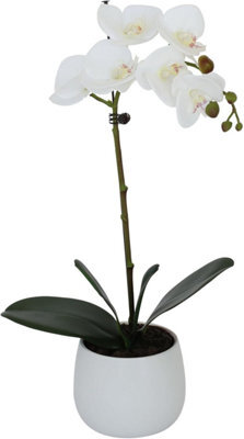 Greenbrokers Elegant Single Stem White Real Touch Artificial Potted Orchid (46Cm) In Round White Ceramic Pot - image 1