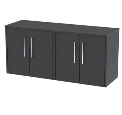 Hudson Reed Juno Wall Hung 4 Soft Close Door Vanity Unit With Worktop In Graphite Grey Woodgrain Finish, 1205mm - image 1