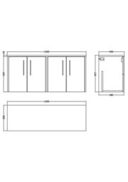 Hudson Reed Juno Wall Hung 4 Soft Close Door Vanity Unit With Worktop In Graphite Grey Woodgrain Finish, 1205mm - thumbnail 4