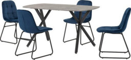 Seconique Athens Concrete Effect Rectangular Dining Set With Blue Velvet Chairs - thumbnail 1