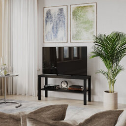 Urbn-Living Urbnliving 90Cm 2 Tier Tv Bench Entertainment Media Stand Cabinet Wooden Storage Display Unit, Black - thumbnail 2