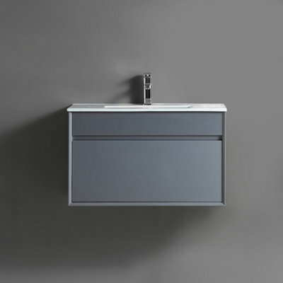 Homestylestore 810mm Urban Grey Wall Hung Waterproof Bathroom Vanity Unit - image 1